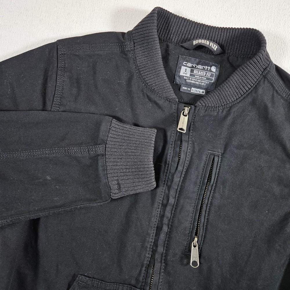 Carhartt Rugged Flex Bomber Jacket Womens S Black Canvas 102524-W Relaxed Fit